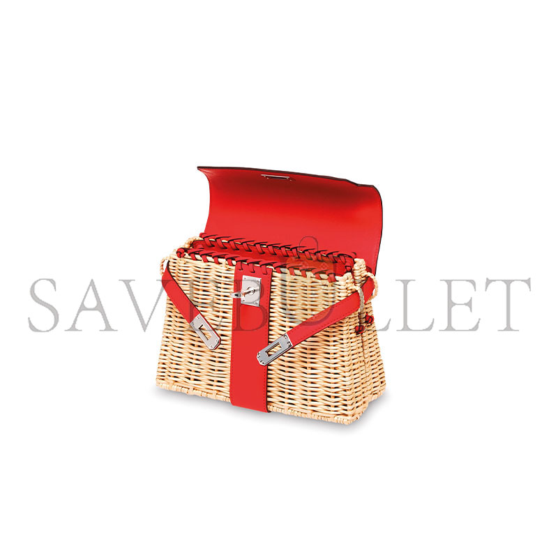 H**mes master rouge de coeur swift leather & osier mini picnic kelly 20 with palladium hardware (20*14*8cm)